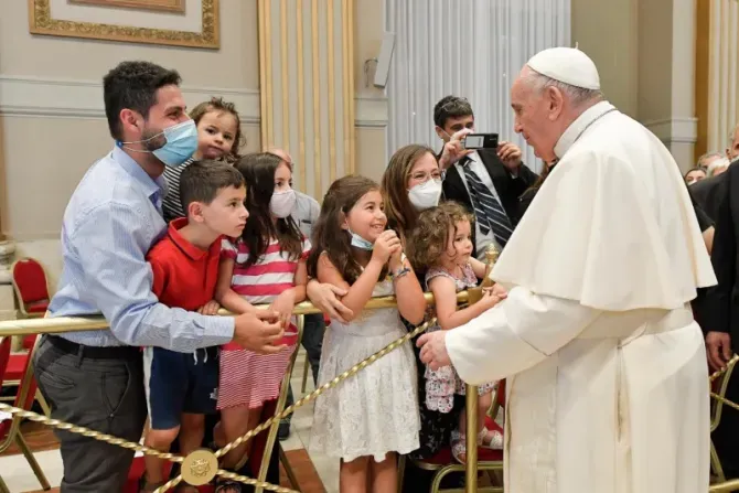 Pope Francis meets with deacons and their families at the Vatican on June 19, 2021. / Vatican Media/CNA