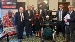 Margaret and Dominic Attah with Lord Alton and other parliamentarians on #RedWednsday 2023. Credit: ACN