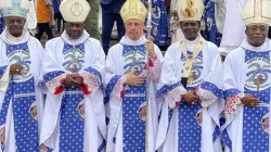 From left to right: Bishop George, Bishop Aloysius Fondong Abangalo, Archbishop José Avelino Bettencourt, Archbishop Andrew Nkea Fuanya, and Bishop Agapitus Enuyehnyoh Nfon. Credit: Mamfe Diocese