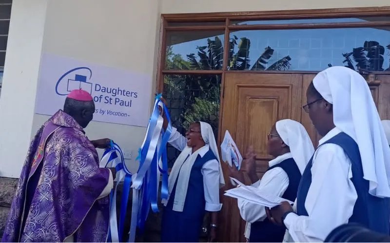 Archbishop Philip Subira Anyolo of Kenya's Nairobi Archdiocese unveiling the new trademark of the Daughters of St. Paul (Pauline Sisters) on Friday, 8 March 2024 at their Chapel in Nairobi. Credit: ACI Africa