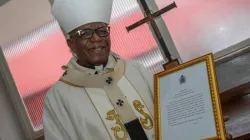 Archbishop Buti Joseph Tlhagale holding Pope Francis's congratulatory message. Credit: Sheldon Reddiar vis SACBC