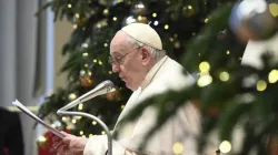 Pope Francis addresses international diplomats to the Holy See on Jan. 9, 2023, in the Vatican's Blessing Hall. | Vatican Media