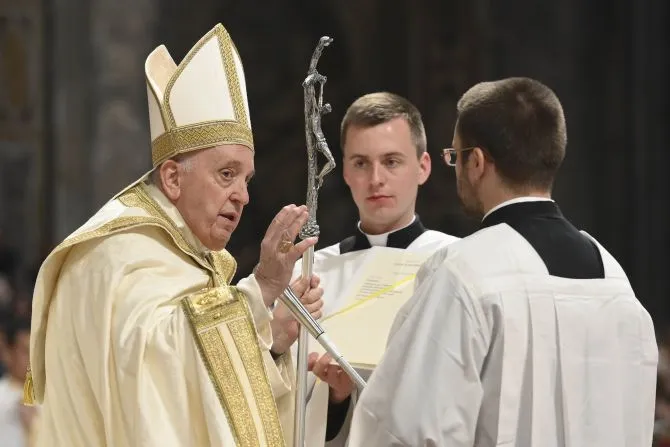 Pope Francis at the Easter Vigil Mass in St. Peter's Basilica on April 8, 2023. | Credit: Vatican Media