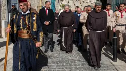 The custos of the Holy Land, Father Francesco Patton, walks through empty Bethlehem streets during the solemn entrance to the Basilica of the Nativity on Jan. 6, 2024. / Credit: Marinella Bandini