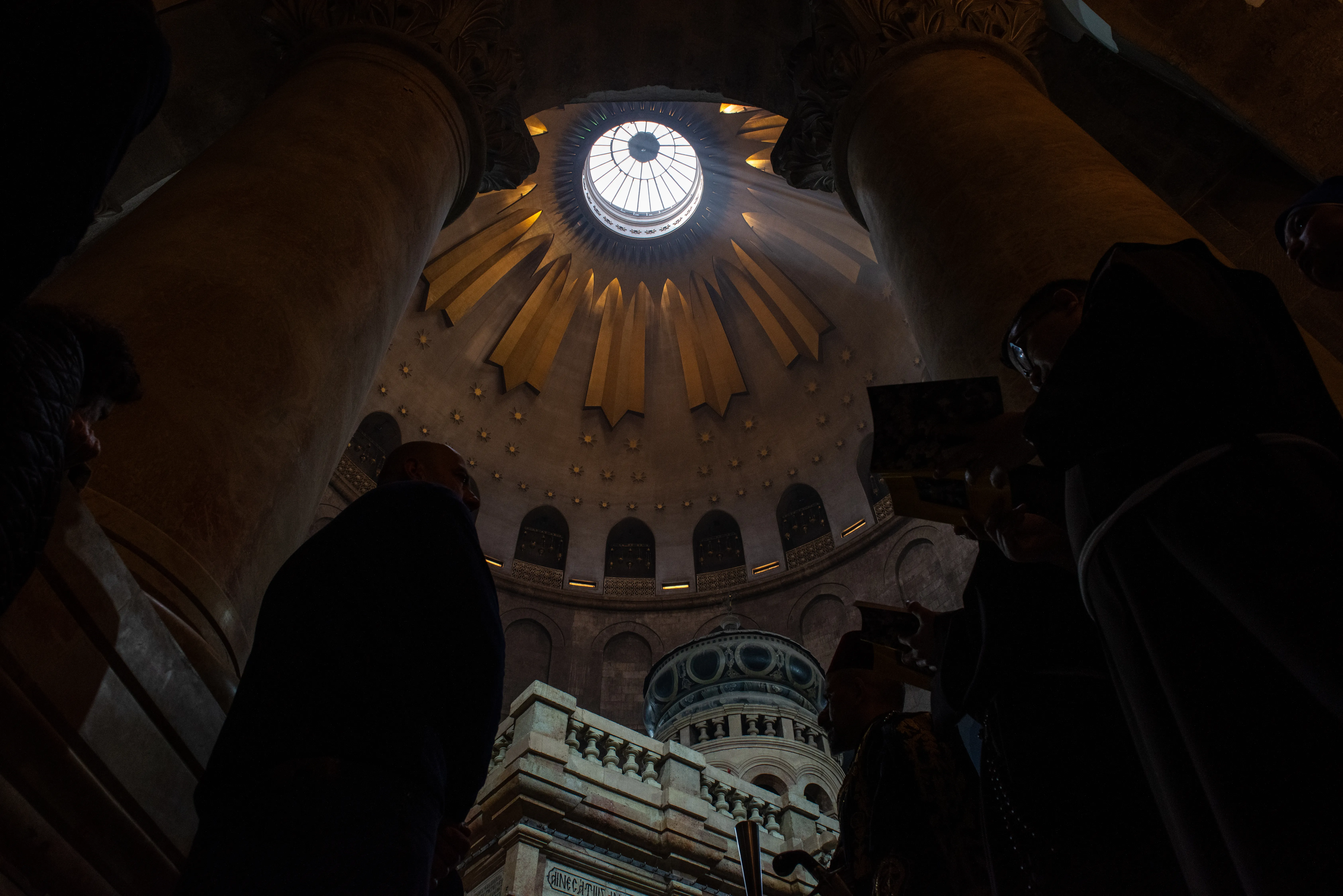 A view of the Edicule and the oculus of the Basilica of the Holy Sepulcher. March 30, 2024.