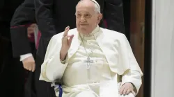 Pope Francis appears in a wheelchair at his general audience on Feb. 28, 2024. | Credit: Vatican Media