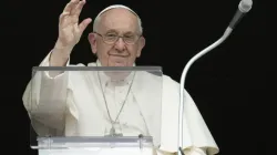 Pope Francis greets the crowd at his Regina Caeli address on May 14, 2023. | Vatican Media