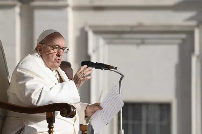 Pope Francis speaks at his general audience in St. Peter's Square on March 29, 2023. | Credit: Vatican Media