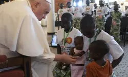 Pope Francis meets victims of violence from the Democratic Republic of Congo’s conflict-ridden eastern region. | Vatican Media