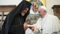 Pope Francis with Orthodox Metropolitan Emmanuel of Chalcedon on June 28, 2021. / Vatican Media/CNA