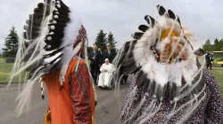 Pope Francis arrives for a meeting with indigenous peoples in Maskwacis, Canada, July 25, 2022. Vatican Media