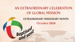 Extraordinary Missionary Month logo: Baptized and sent