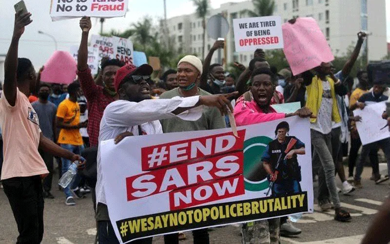 Nigerians participating in the EndSARS nationwide protests over claims of harassment, kidnappings, and extortion by the police unit.