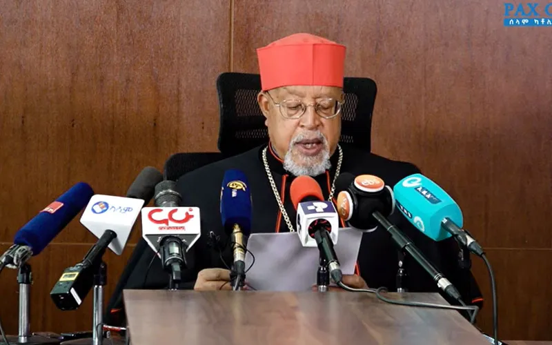 Berhaneyesus Demerew Cardinal Souraphiel of Addis Ababa Archdiocese in Ethiopia delivering his Easter 2023 message. Credit: Courtesy Photo
