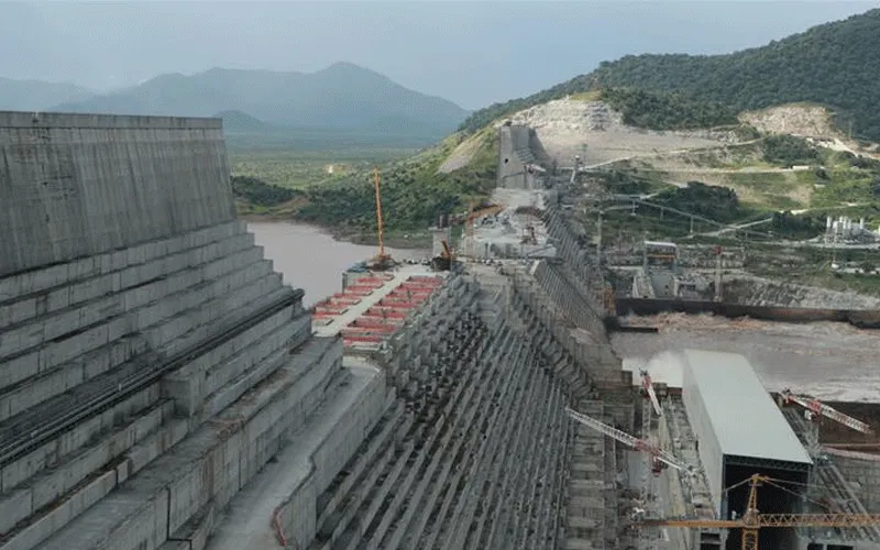 Ethiopia's Grand Renaissance Dam under construction on the river Nile in Guba Woreda, Benishangul Gumuz Region, Ethiopia.