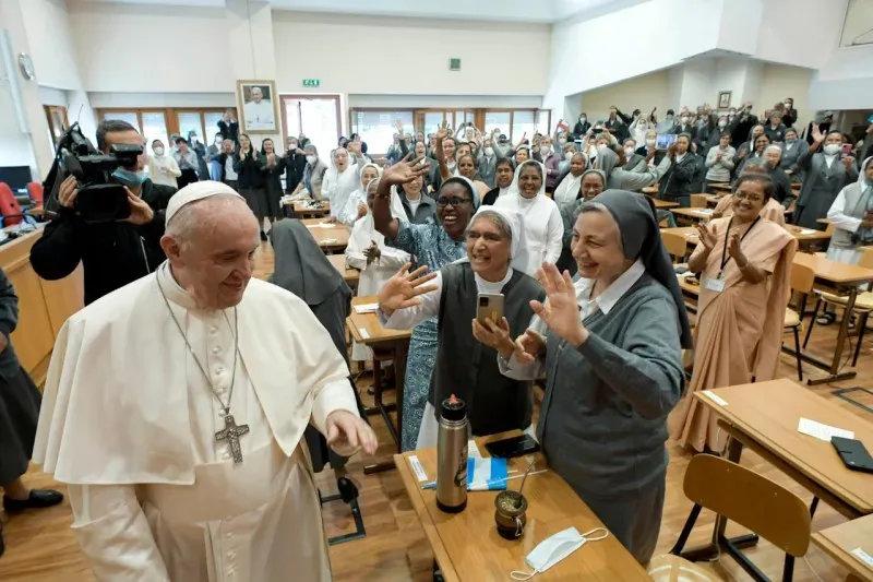 Pope Francis meets with the Salesian Sisters of St. John Bosco in Rome on Oct. 22, 2021. Vatican Media