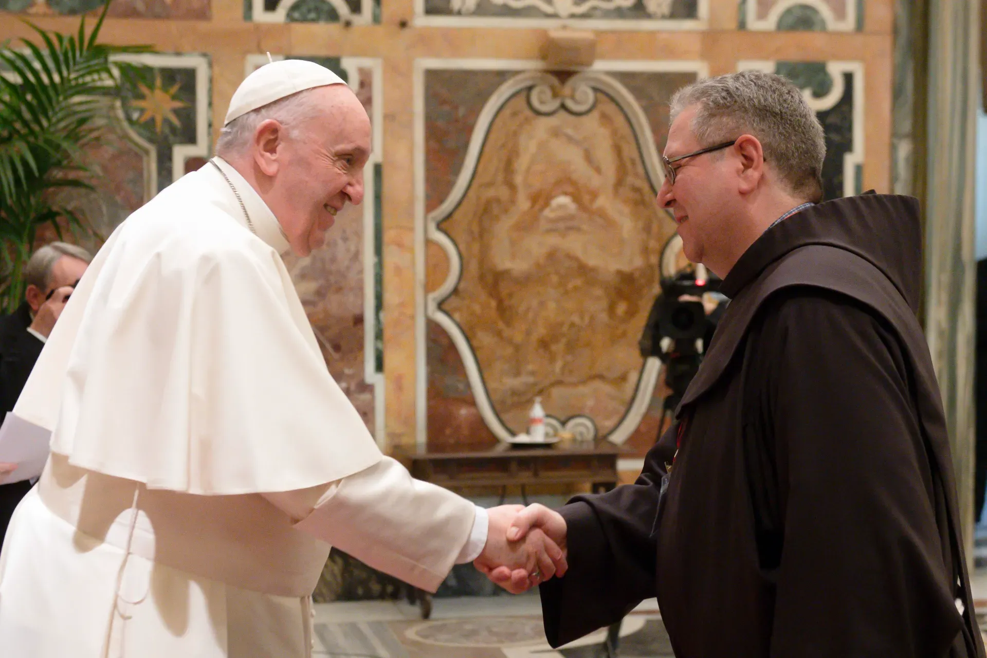 Pope Francis met a delegation affiliated with the Franciscan Custody of the Holy Land on Jan. 17, 2022. Vatican Media