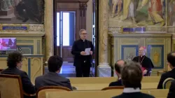 Father Dario E. Viganò, president of the MAC Foundation, shares about the foundation in a May 2, 2023, presentation at the Vatican’ Apostolic Library | Credit: Father Dario E. Viganò