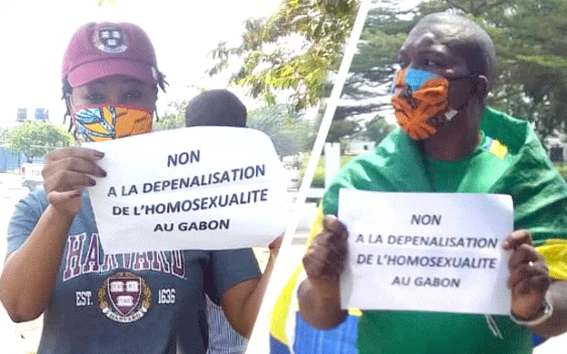 Some Gabonese protesting against the bill to decriminalize homosexuality in the country.