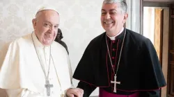Archbishop Giovanni Gaspari with Pope Francis in Rome. Credit: Vatican Media