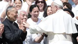 Pilgrims from China greets Pope Francis during his general weekly audience in St. Peter's Square on May 22, 2019, at the Vatican. | Photo by Alessandra Benedetti - Corbis/Corbis News
