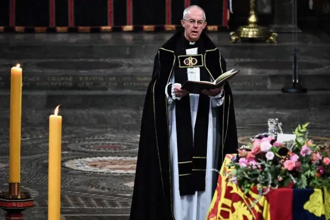 The Archbishop of Canterbury, Justin Welby, gives a reading during the state funeral of Queen Elizabeth II at Westminster Abbey on Sept.19, 2022, in London. | Photo by Ben Stansall — WPA Pool/Getty Images