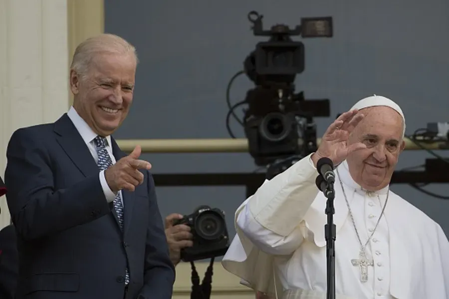 Pope Francis and Joe Biden in Washington, D.C., on Sept. 24, 2015. Andrew Caballero-Reynolds/AFP via Getty Images.