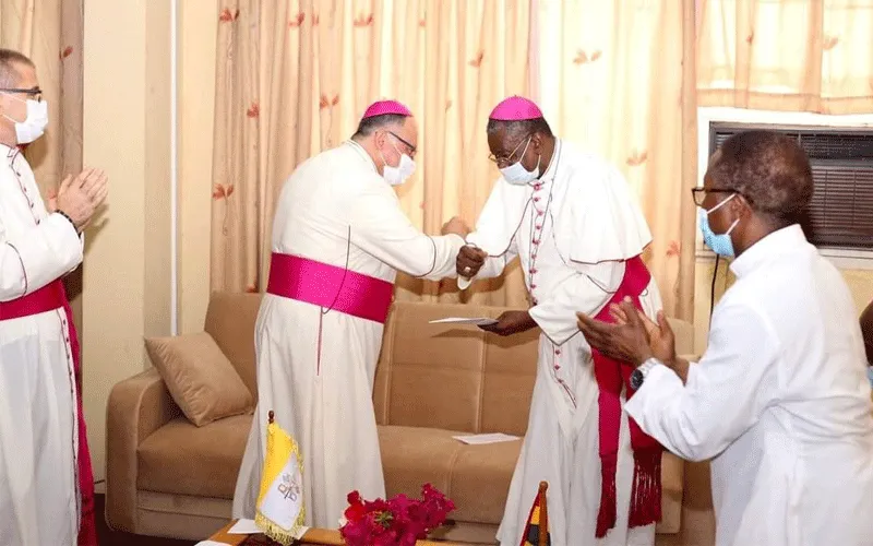 Archbishop Henryk Mieczyslaw Jagodzinski, the new Apostolic Nuncio to Ghana presenting his Letter of Introduction to the President of the Ghana Catholic Bishops’ Conference at the National Catholic Secretariat on Wednesday, September 9, 2020. / National Catholic Secretariat.