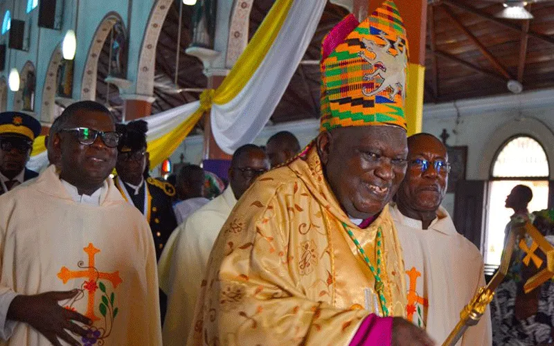 Archbishop Emeritus Peter Kwasi Sarpong during his Episcopal Golden Jubilee Mass at the St. Peter’s Minor Basilica at Kumasi on Sunday, march 8, 2020. / Communications Office, Sekondi-Takoradi Diocese.