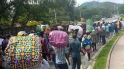 Thousands evacuated from Goma in the Democratic Republic of Congo following threats of another volcanic eruption. Credit: Nelson Mantama