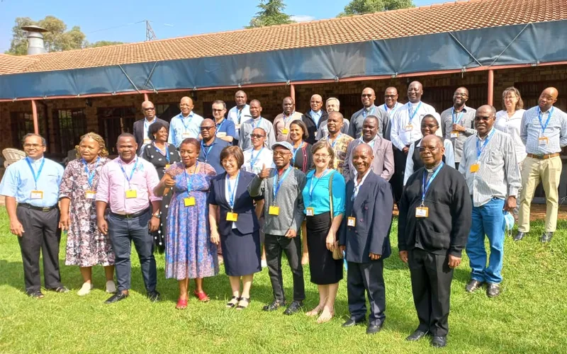 Bishop Joseph Mary Kizito with Secretaries General, Coordinators of Justice and Peace commissions, and persons responsible for migrants and refugees from eight countries of the Inter-Regional Meeting of Bishops of Southern Africa (IMBISA). Credit: Brend Gwasira, programs Officer