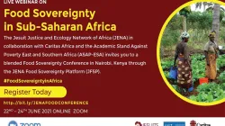 A poster announcing the June 22-24 Webinar on Food Sovereignty in Sub-Saharan Africa. Credit: JENA