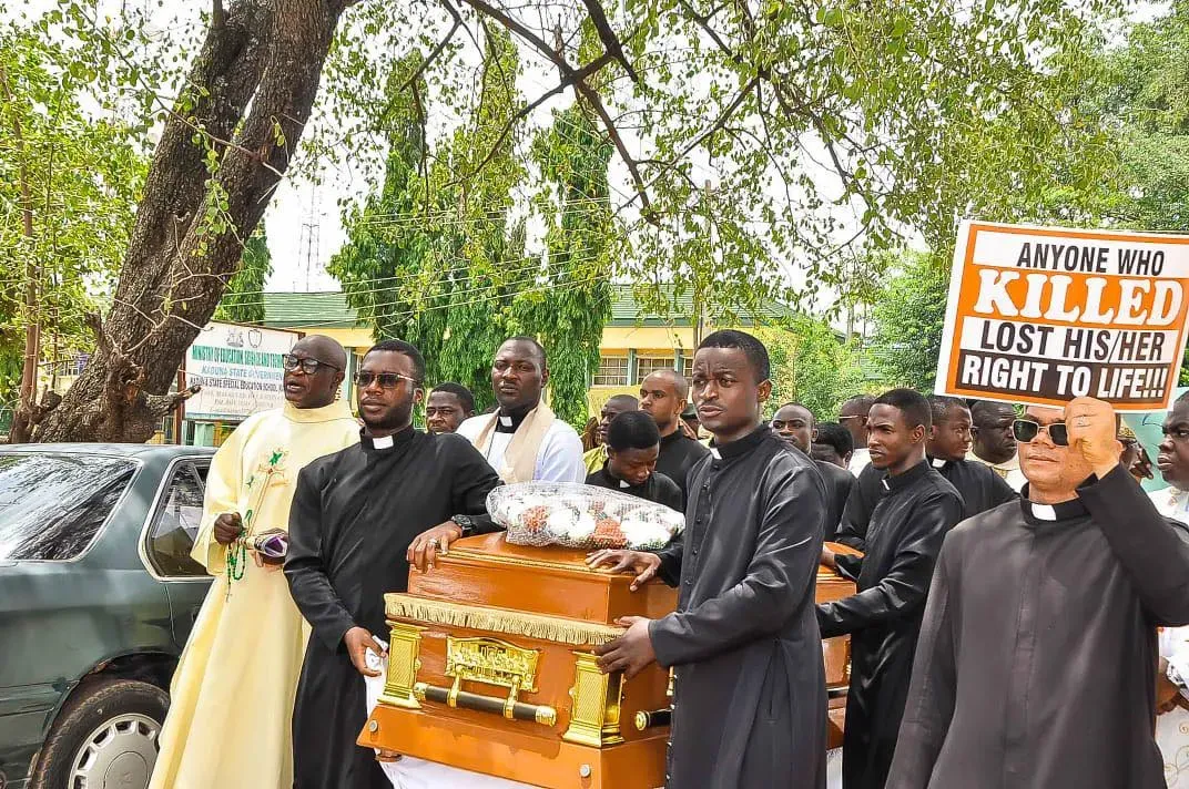 Priests protest at the funeral of Father Vitus Borogo in the archdiocese of Kaduna on June 30, 2022. Photos courtesy of the Catholic Archdiocese of Kaduna
