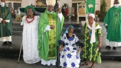 Archbishop Ignatius Kaigama with some elderly women. Credit: Archdiocese of Abuja