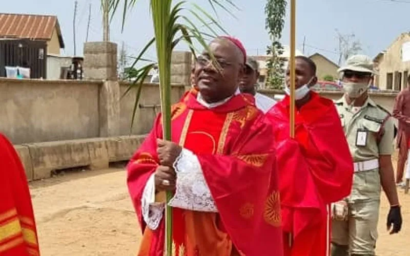 Archbishop Ignatius Kaigama during the Palm Sunday procession at St. Michael’s Parish of the Archdiocese of Abuja. Credit: Archdiocese of Abuja/Facebook