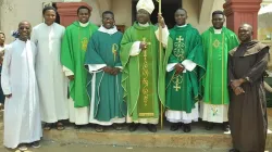 Archbishop Ignatius Ayau Kaigama and some Priests after his pastoral visit at St. Matthias Mulumba Azhata Catholic Parish of Abuja Archdiocese. Credit: Abuja Archdiocese