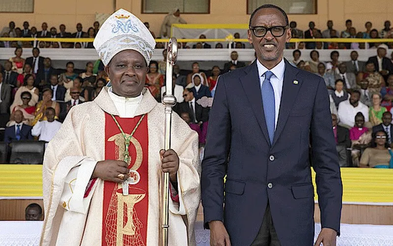 Cardinal-designate Antoine Kambanda with President Paul Kagame during his installation as Archbishop of Rwanda's Kigali Archdiocese.
