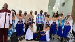 The Samburu North Member of Parliament Mr. Eli Letipila (in checked shirt) with some of the Catholic faithful at  the opening of the Maralal Diocese Oasis building in Nairobi, Kenya.