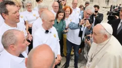 Pope Francis greeted victims of sexual abuse by members of the Church after the general audience on May 17, 2023. The victims arrived in Rome after making a pilgrimage by bicycle from Munich, Germany. | Archdiocese of Munich and Freising