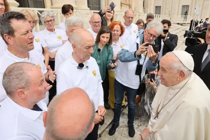 Pope Francis greeted victims of sexual abuse by members of the Church after the general audience on May 17, 2023. The victims arrived in Rome after making a pilgrimage by bicycle from Munich, Germany. | Archdiocese of Munich and Freising