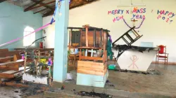 The altar and ambo in St. Monica Catholic Church of Kenya's Kisii Diocese torched on the night of 19 January 2021. / Fr. Arnold Maronga, Kisii Diocese, Kenya.