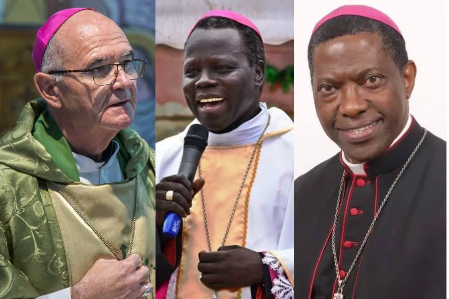 Archbishop Stephen Ameyu Martin (center), Archbishop Stephen Brislin (left) and Archbishop Protase Rugambwa (right) among the 21 cardinals named by Pope Francis on July 9, 2023.