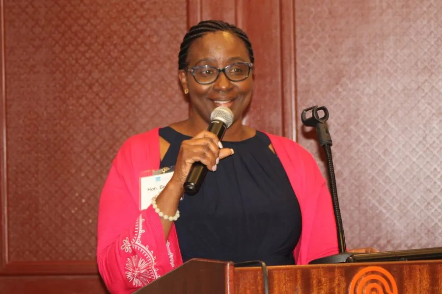 MP Beatrice Elachi addressing attendees at the dinner event. Credit Magdalene Kahiu/ACI Africa
