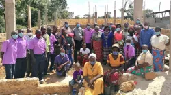 Bishop Willybard Lagho with parishioners of Ndeu Outstation at the new Church under construction on 11 September 2021. Credit; Malindi Diocese