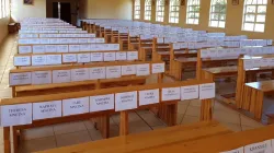 Names of the parishioners of Sts. Peter and Paul Parish in Swaziland's Manzini Diocese pinned on benches. / Bishop Jose Luis Ponce de Leon