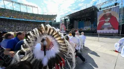 Pope Francis celebrates Mass from the Commonwealth Stadium in Edmonton, Alberta, on July 26, 2022. Vatican Media