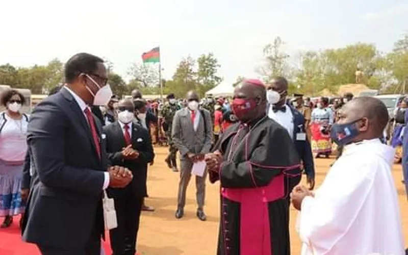 Archbishop Thomas Luke Msusa with President Lazarus Chakwera during the thanksgiving Mass on 19 September 2021. Credit: ECM/Facebook