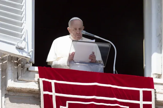 Pope Francis speaks at the Angelus address on March 20, 2022. | Vatican Media