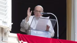 Pope Francis speaks to the crowd assembled in St. Peter's Square on Aug. 15, 2023, for the recitation of the Angelus on the solemnity of the Assumption of the Blessed Virgin Mary. | Vatican Media