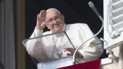 Pope Francis waves during his Sunday Angelus on Dec. 31, 2023. | Credit: Vatican Media
